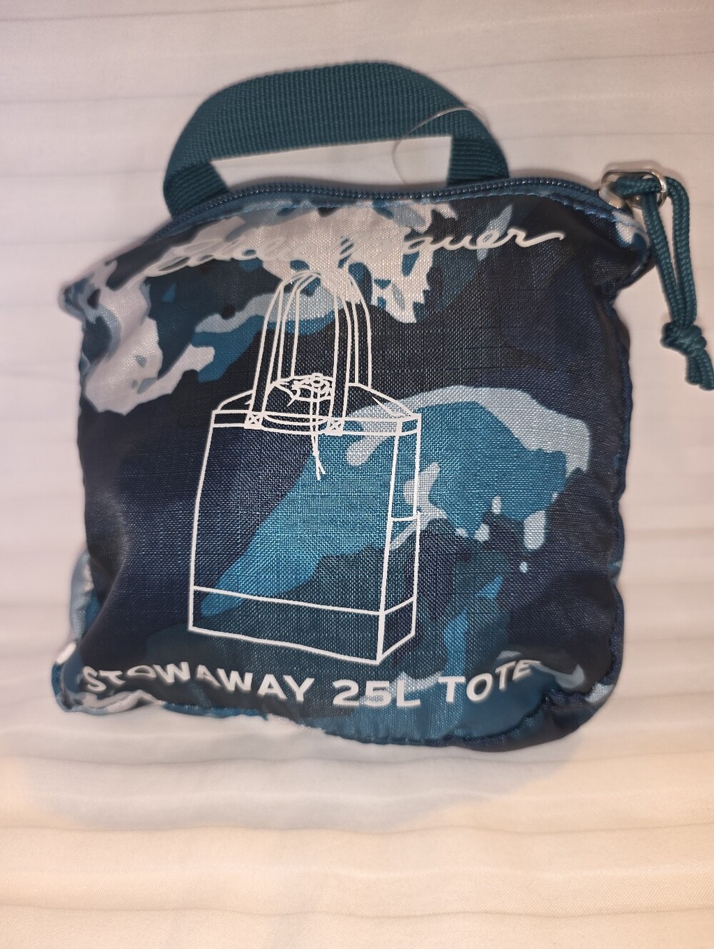 Eddie Bauer Stowaway Packable 25L Tote Bag Teal Camo Travel Shopping NWT